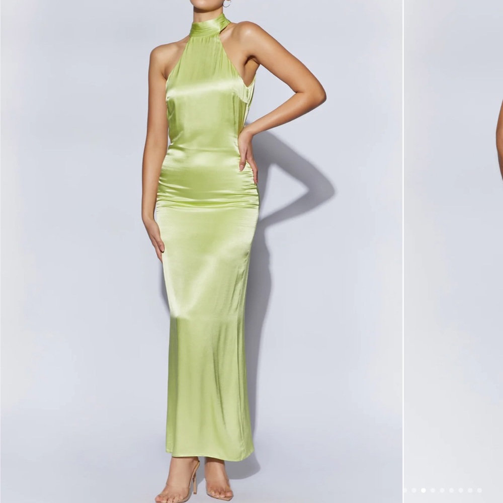 Satin Drape Back Maxi Dress - Pistachio Green